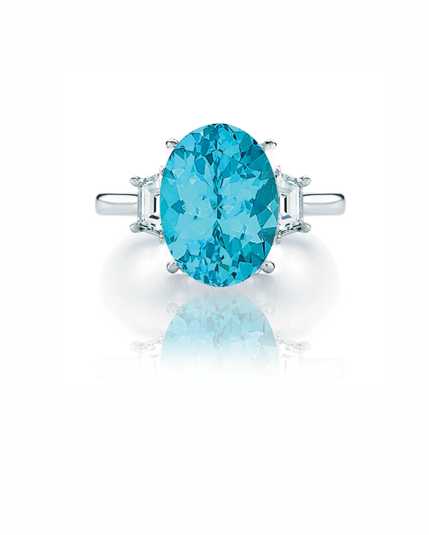 5.10ct Emerald Cut, Indicolite Tourmaline Ring | Goldstein Diamonds