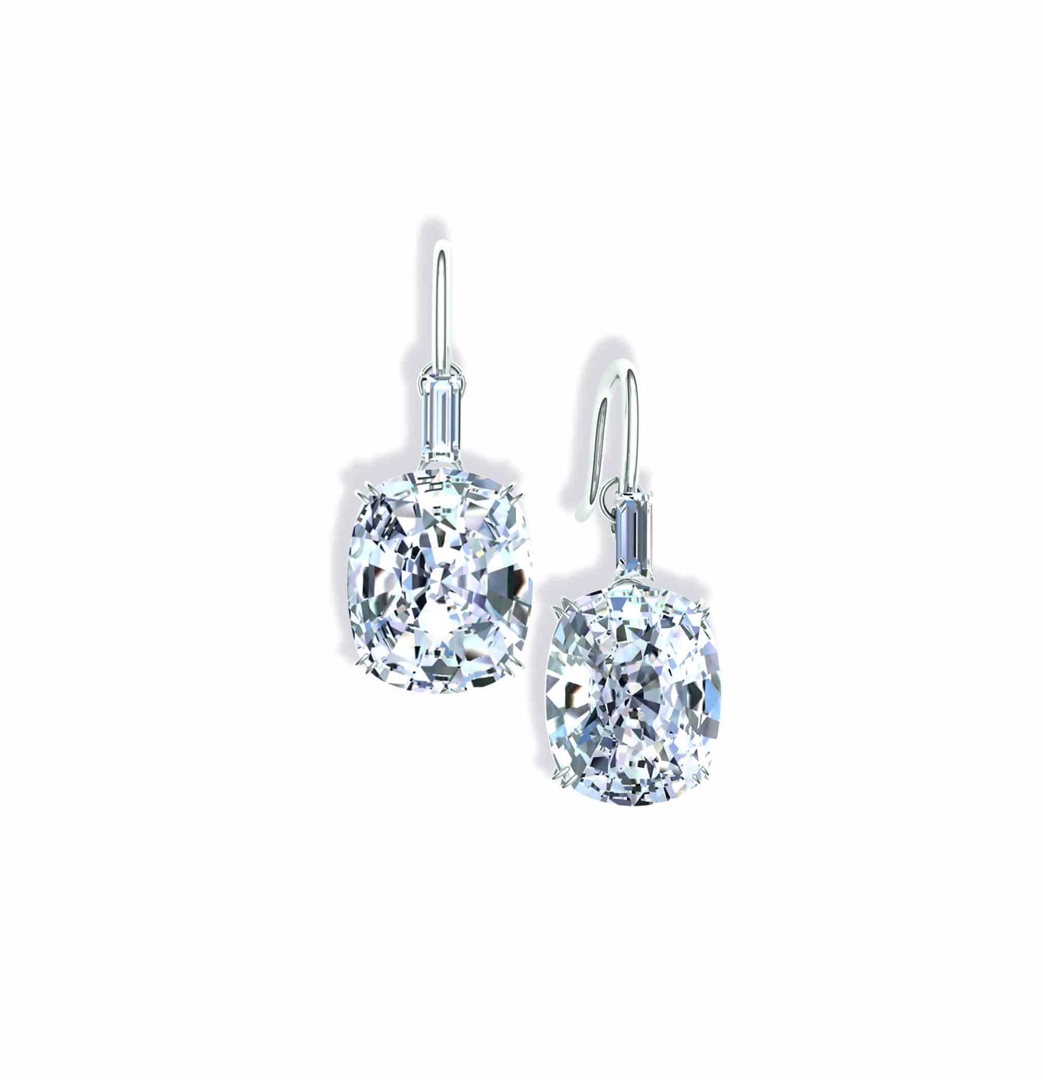Palace Baguette Cut Diamond Drop Earrings 18K White Gold